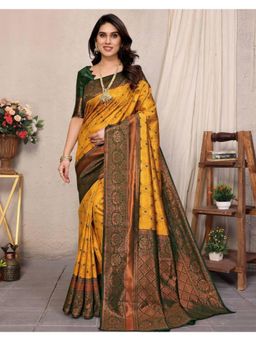 Mirraw - Elegant Yellow Art Silk Woven Saree