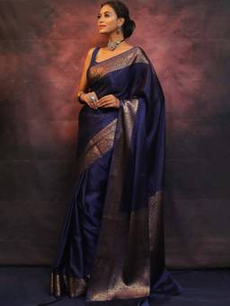Mirraw - Royal Blue Elegance: Art Silk Woven Saree