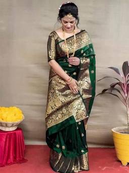 Mirraw - Elegant Green Art Silk Woven Saree