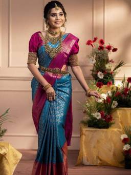 Mirraw - Cobalt Blue Elegance Woven Banarasi Silk Saree