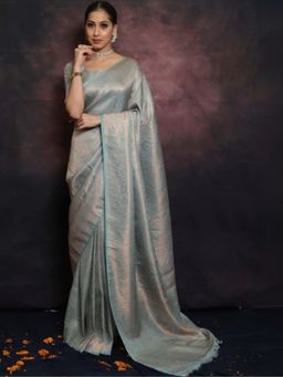 Mirraw - Elegant Sky Blue Silk Blend Woven Saree