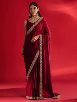 Tankori - Silk Blend Floral Printed Premium Red Saree