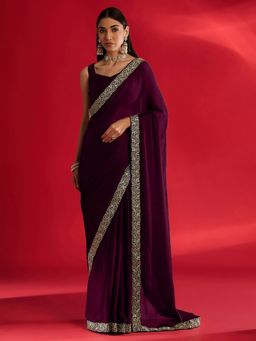 Tankori - Crepe Solid Stylish Festive Magenta Saree
