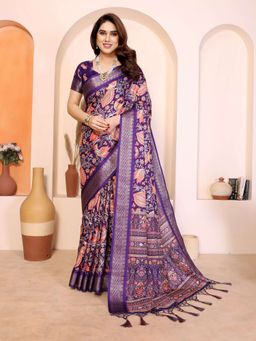 Tankori - Art Silk Ethnic Printed Classic Traditional Wear Purple Saree