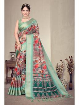Tankori - Soft Silk Designer Digital Printed Grand Festive Green Saree