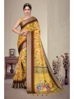 Tankori - Silk Vibrant Digital Printed Modern Wedding Yellow Saree