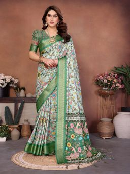 Tankori - Chiffon Digital Printed Trendy Green Saree
