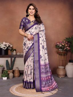 Tankori - Silk Blend Contemporary Printed Elegant Wedding Purple Saree