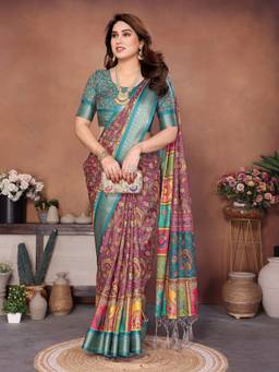 Tankori - Crepe Floral Printed Modern Festive Wear Multi-Color Saree