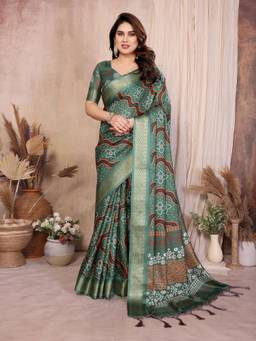 Tankori - Gaji Silk Bandhej Traditional Tie Dye Festive Wear Green Saree