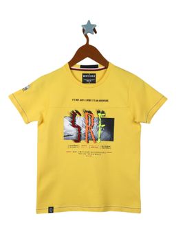 Monte Carlo - Boys Cotton Blend Printed Yellow T-Shirt