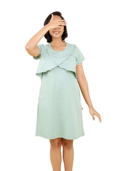 Putchi - Olive Green Solid Mini Maternity and Feeding Gown
