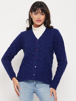 Madame - Self Design Navy Blue Cardigan