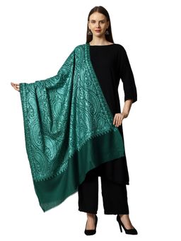 SWI STYLISH - Womens Kashmiri Aari Embroidered Wool Shawl-Green