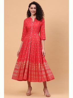 Rangriti - Coral Viscose Rayon Kalidar Dress