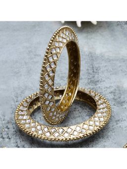 Karatcart - (Set Of 2) Antique Gold Plated Kundan Mirror Work Bangles for Women