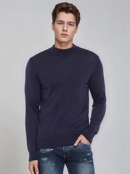 98 Degree North - Navy Blue Elegant Men's Merino Wool Blend Sweater