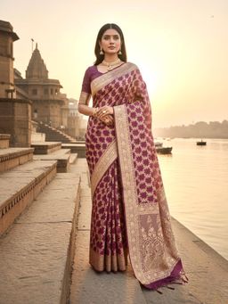 Naaritva Banaras - Handwoven Purple Banarasi Ahinsa Silk Saree with Unstitched Blouse