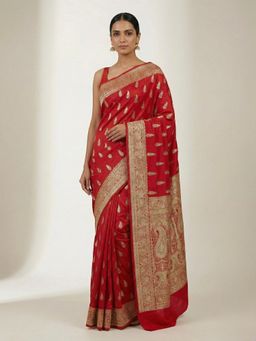 Naaritva Banaras - Classic Red Banarasi Mashru Katan Silk Saree with Unstitched Blouse