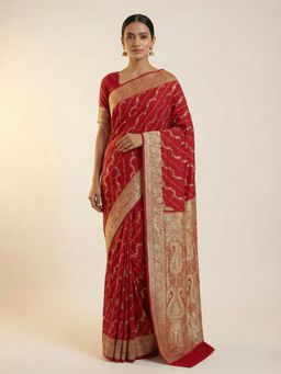Naaritva Banaras - Crimson Red Banarasi Mashru Katan Silk Saree with Unstitched Blouse