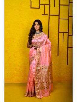 Naaritva Banaras - Pink Katan Silk Handwoven Banaras Saree with Unstitched Blouse