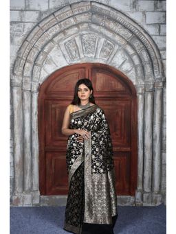Naaritva Banaras - Black Katan Silk Handwoven Banaras Saree with Unstitched Blouse
