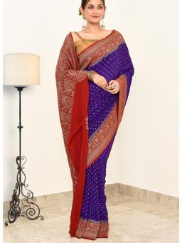 Naaritva Banaras - Purple Crepe Silk Handwoven Banaras Saree with Unstitched Blouse