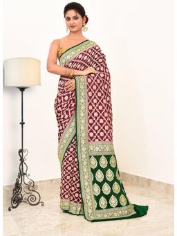 Naaritva Banaras - Magenta Khadi Silk Handwoven Banaras Saree with Unstitched Blouse
