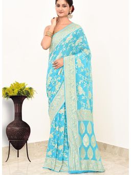 Naaritva Banaras - Blue Chiffon Silk Handwoven Banaras Saree with Unstitched Blouse
