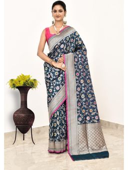 Naaritva Banaras - Navy Blue Katan Silk Handwoven Banaras Saree with Unstitched Blouse