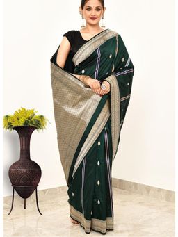 Naaritva Banaras - Green Katan Silk Handwoven Banaras Saree with Unstitched Blouse