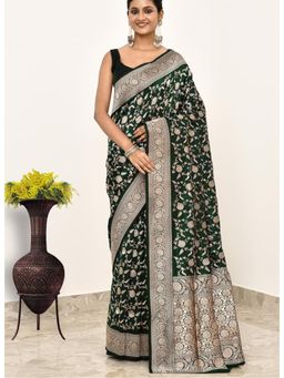 Naaritva Banaras - Green Katan Silk Handwoven Banaras Saree with Unstitched Blouse