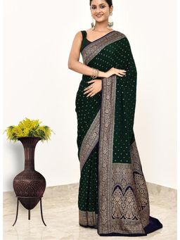 Naaritva Banaras - Green Khadi Silk Handwoven Banaras Saree with Unstitched Blouse