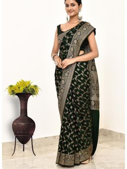 Naaritva Banaras - Green Khaddi Silk Handwoven Banaras Saree with Unstitched Blouse