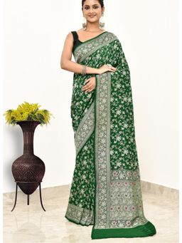 Naaritva Banaras - Green Monga Silk Handwoven Banaras Saree with Unstitched Blouse