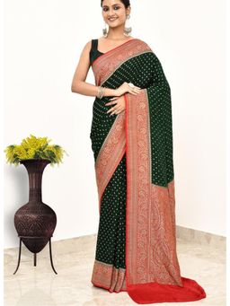 Naaritva Banaras - Green Khaddi Silk Handwoven Banaras Saree with Unstitched Blouse