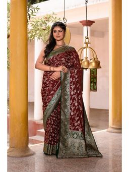Naaritva Banaras - Coca Brown Banarasi Crape Chiffon Silk Saree with Unstitched Blouse