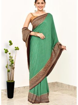 Naaritva Banaras - Green Khaddi Silk Handwoven Banaras Saree with Unstitched Blouse