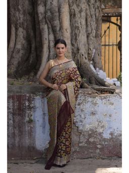 Naaritva Banaras - Brown Khaddi Chiffon Handwoven Banaras Saree with Unstitched Blouse