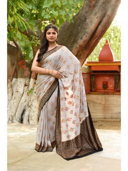 Naaritva Banaras - Ivory Banarasi Crape Chiffon Silk Saree with Unstitched Blouse