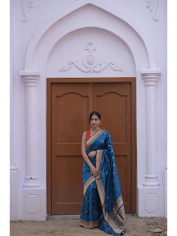 Naaritva Banaras - Celadon Blue Pure Handwoven Banarasi Katan Silk Saree with Unstitched Blouse