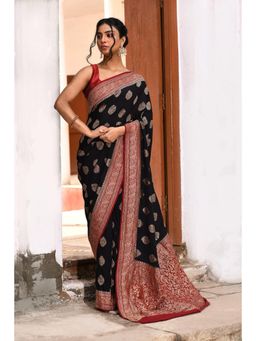 Naaritva Banaras - Black Banarasi Crape Chiffon Silk Saree with Unstitched Blouse