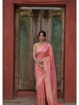 Naaritva Banaras - Pink Pure Handwoven Banarasi Katan Silk Saree with Unstitched Blouse
