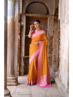 Naaritva Banaras - Orange Khaddi Chiffon Handwoven Banarasi Saree with Unstitched Blouse