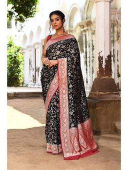 Naaritva Banaras - Black Banarasi Crape Chiffon Silk Saree with Unstitched Blouse