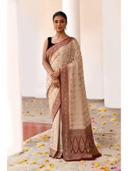Naaritva Banaras - Beige Banarasi Crape Chiffon Silk Saree with Unstitched Blouse