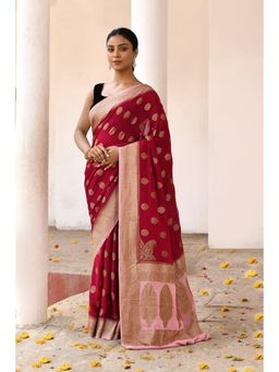 Naaritva Banaras - Red Banarasi Crape Chiffon Silk Saree with Unstitched Blouse