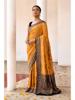 Naaritva Banaras - Mustard Banarasi Crape Chiffon Silk Saree with Unstitched Blouse