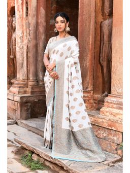 Naaritva Banaras - Ivory Banarasi Crape Chiffon Silk Saree with Unstitched Blouse