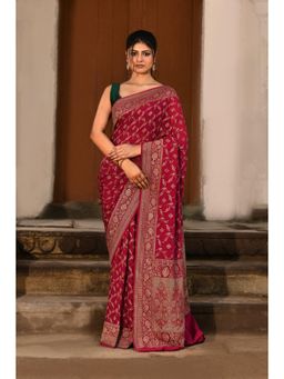 Naaritva Banaras - Pink Handwoven Banarasi Crape Chiffon Silk Saree with Unstitched Blouse